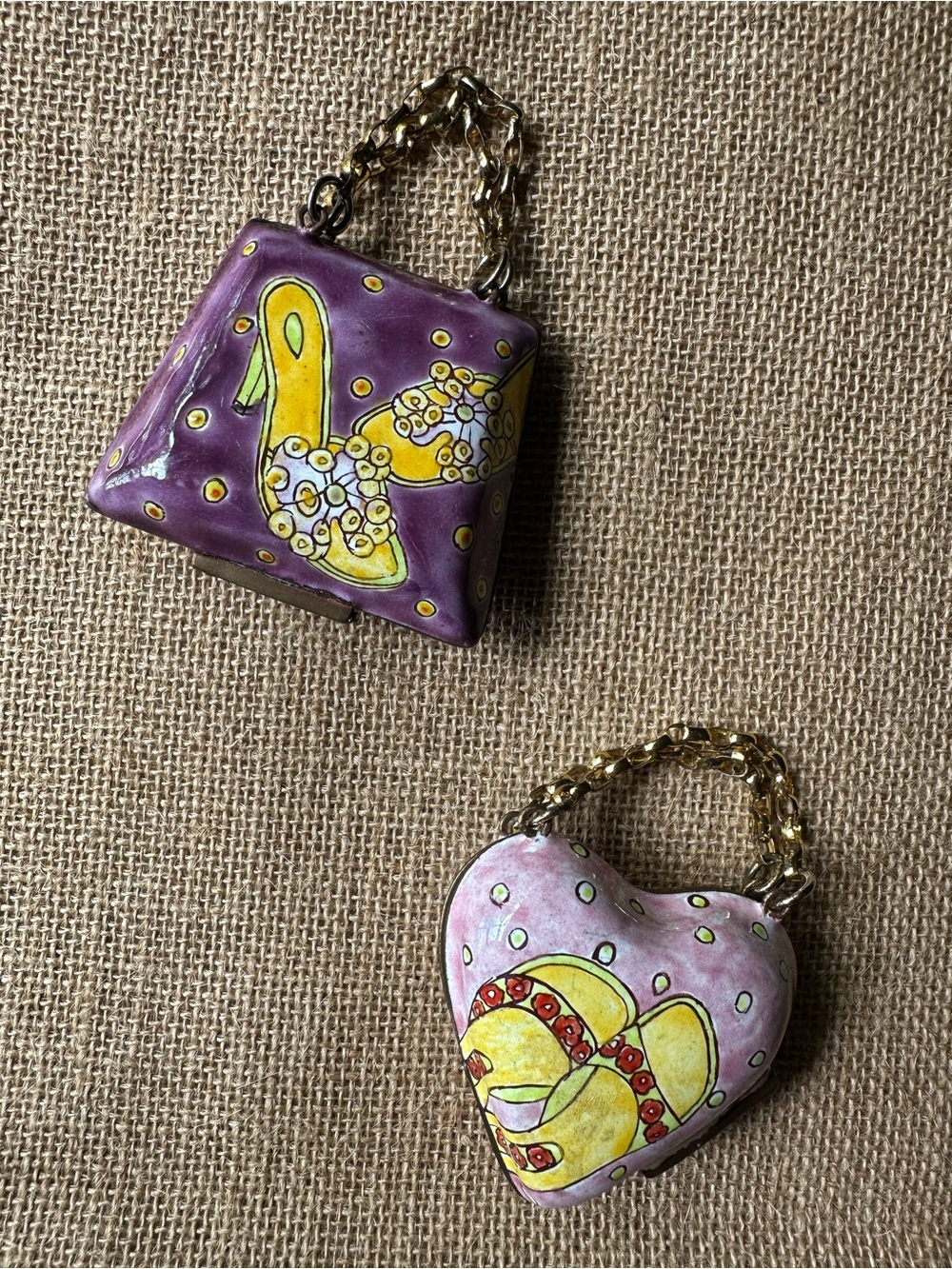 Pair of Enamel Trinket Boxes Vintage Shoes